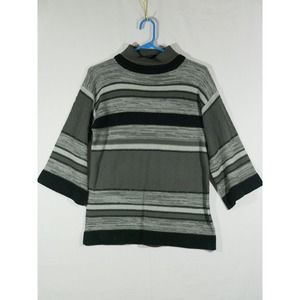 Vintage Daddys Money Black Gray Striped 3/4 Sleeve Shirt Jrs. Large